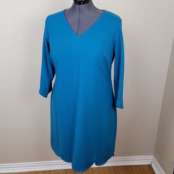 C'est Nous by Shoshanna Teal Blue Long Sleeve Dress 1X (2444) - Picture 1 of 6